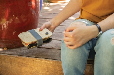 Logotrade Werbegeschenke das Foto: Lunch-Box aus Glas mit Bambusdeckel