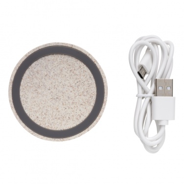 Logotrade Logogeschenke das Foto: Rundes 5W Charging Pad aus Weizenstroh