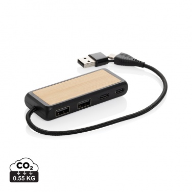 Logotrade Werbegeschenke das Foto: Link Dual Input USB Hub aus RCS rec. Kunststoff und Bambus