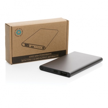 Logotrade Werbegeschenke das Foto: 4.000mAh Type-C Powerbank aus RCS recyeltem ABS & Aluminium