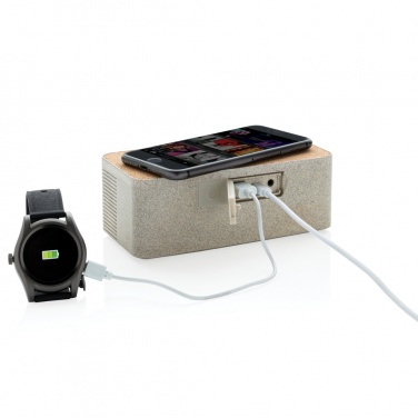 Logotrade Firmengeschenke das Foto: Weizenstroh Wireless Charging Lautsprecher