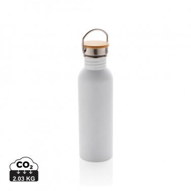 Logotrade Werbeartikel das Foto: Moderne Stainless-Steel Flasche mit Bambusdeckel