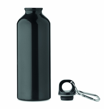 Logotrade Werbegeschenke das Foto: Einwandige 500-ml-Wasserflasche aus recyceltem Aluminium mit Karabiner