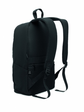 Logotrade Werbeartikel das Foto: Ein 15-Zoll-Laptop-Rucksack aus recycelter Baumwolle (Pre-Consumer) und recyceltem Polyester mit individuell anpassbarem Druck