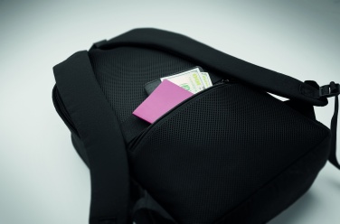 Logotrade Werbeartikel das Foto: Ein 15-Zoll-Laptop-Rucksack aus recycelter Baumwolle (Pre-Consumer) und recyceltem Polyester mit individuell anpassbarem Druck