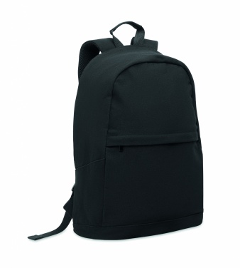 Logotrade Logogeschenke das Foto: Ein 15-Zoll-Laptop-Rucksack aus recycelter Baumwolle (Pre-Consumer) und recyceltem Polyester mit individuell anpassbarem Druck