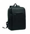 Ein Rucksack aus 600D RPET-Polyester mit 210D-Futter und individuell anpassbarem Druck, Schwarz