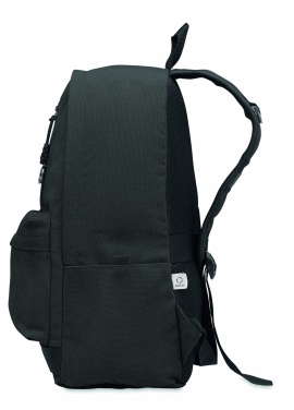 Logotrade Geschäftsgeschenke das Foto: Ein 15-Zoll-Laptop-Rucksack aus recycelter Pre-Consumer-Baumwolle mit individuell anpassbarem Druck