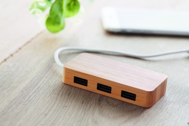 Logotrade Werbeartikel das Foto: 3 Port 2.0 USB Hub Bambus