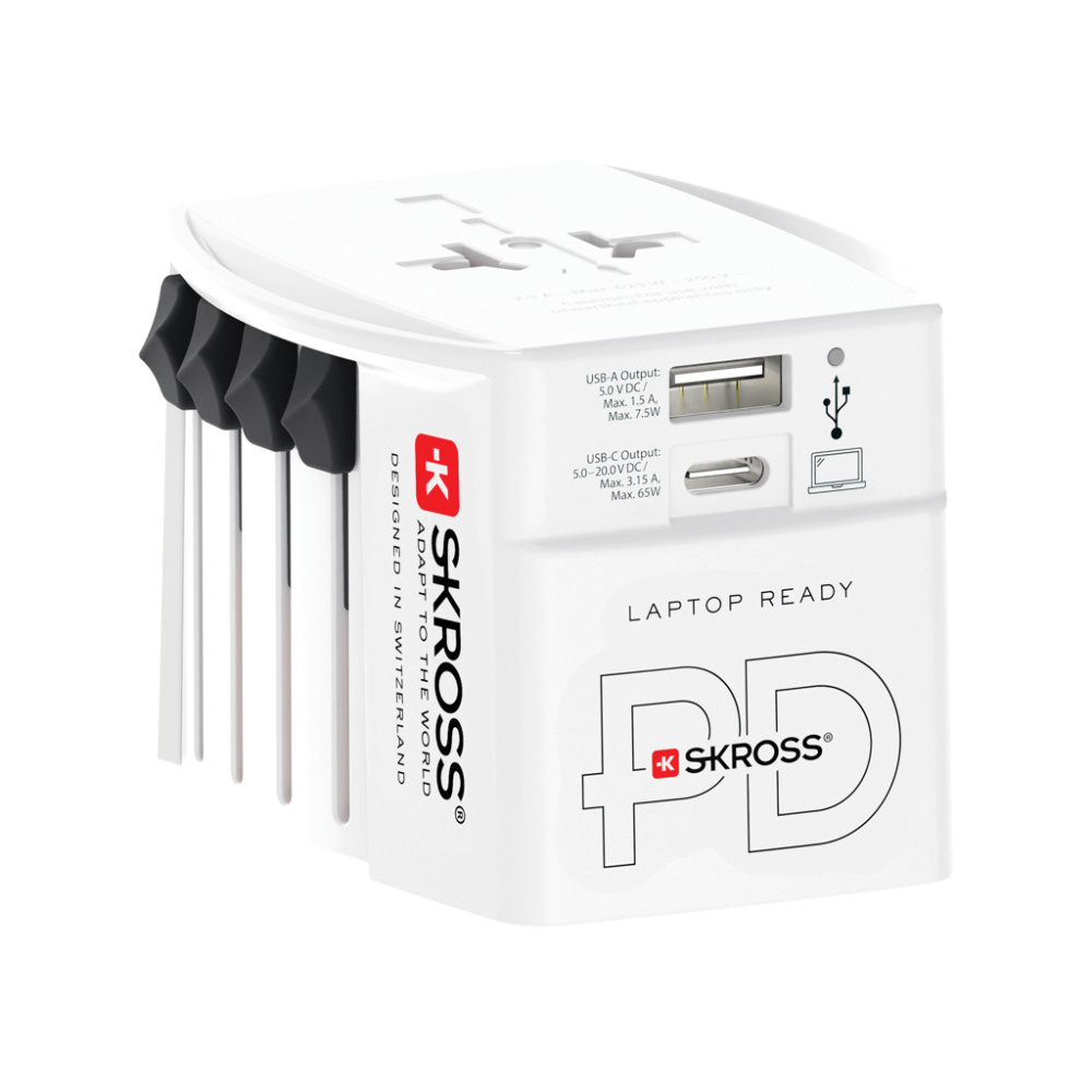 Logotrade Werbeartikel das Foto: SKROSS World Travel Adapter MUV 65W PD mit USB-C-Kabel