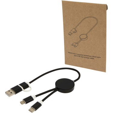 Logotrade Geschäftsgeschenke das Foto: Alasia 30 cm 5-in-1 Kabel aus recyceltem Kunststoff für Datenübertragung und 27W Schnellladung