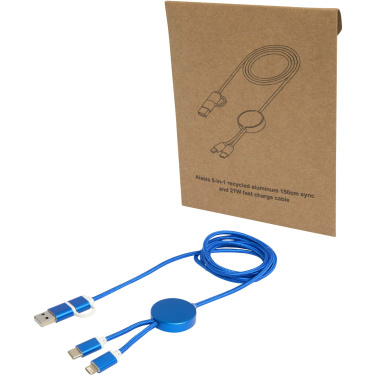 Logotrade Firmengeschenke das Foto: Alasia 150 cm 5-in-1 Kabel aus recyceltem Kunststoff für Datenübertragung und 27W Schnellladung