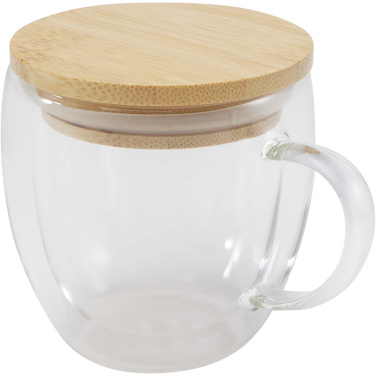 Logotrade Geschäftsgeschenke das Foto: Lenora 250 ml Glasbecher mit Bambusdeckel