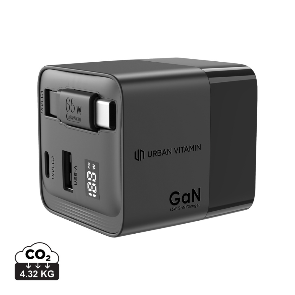 Logotrade Werbegeschenke das Foto: Urban Vitamin Mendocino 65W GaN-Charger mit einziehb. Kabel