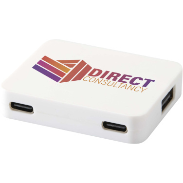Logotrade Werbegeschenke das Foto: Gaia 4 Port USB Hub mit USB-A- und Typ-C-Ausgang und zwei Eingängen aus recyceltem Kunststoff