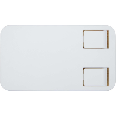 Logotrade Werbeartikel das Foto: Alfirk Klappbare Smartphonehalterung  aus recyceltem Kunststoff mit Bambusdetails