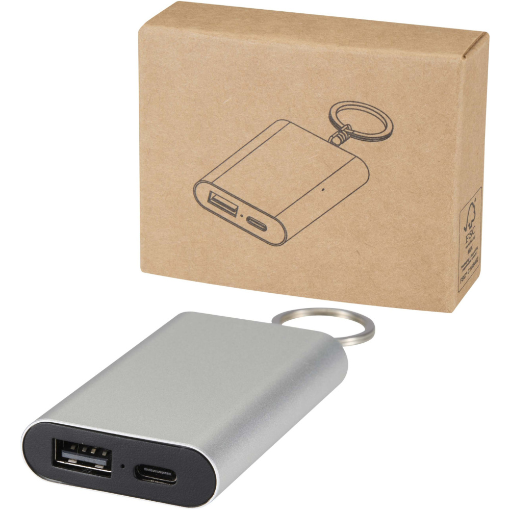 Logotrade Geschäftsgeschenke das Foto: Arcturus 2000 mAh Powerbank aus recyceltem Aluminium mit Schlüsselanhänger