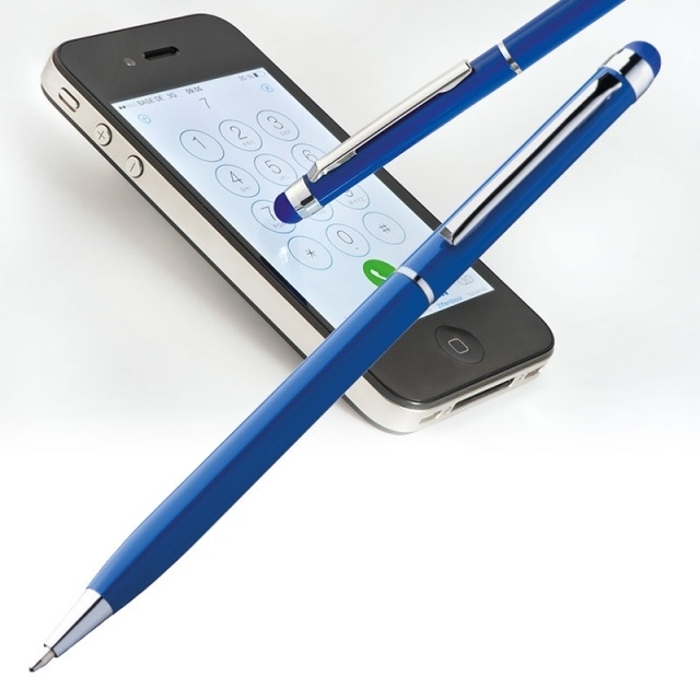 Logo trade promotional products image of: Ball pen with touch pen 'New Orleans'  color blue