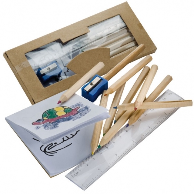 Logo trade promotional merchandise image of: Drawing set for kids 'Little Picasso',  color brown