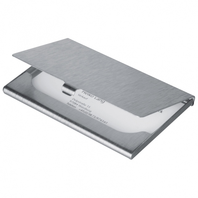Logo trade promotional merchandise image of: Metal business card holder 'Wales'  color grey
