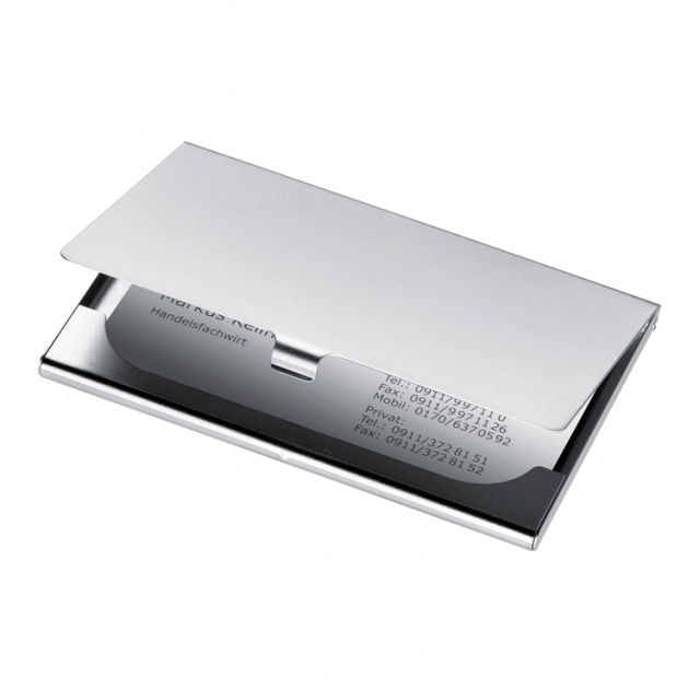 Logo trade corporate gifts picture of: Metal business card holder 'Cornwall'  color grey