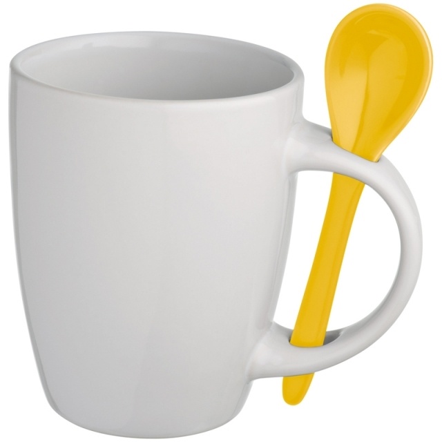 Logo trade promotional giveaways image of: Mug with spoon Bellevue, white