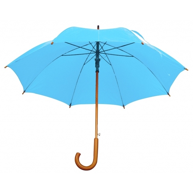 Logo trade advertising product photo of: Wooden automatic umbrella NANCY  color light blue