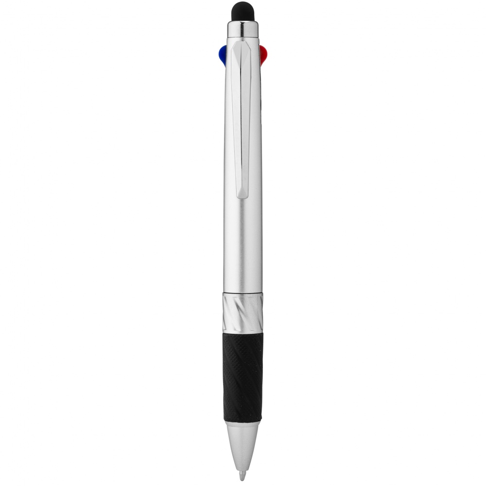 Logo trade promotional items image of: Burnie multi-ink stylus ballpoint pen, silver