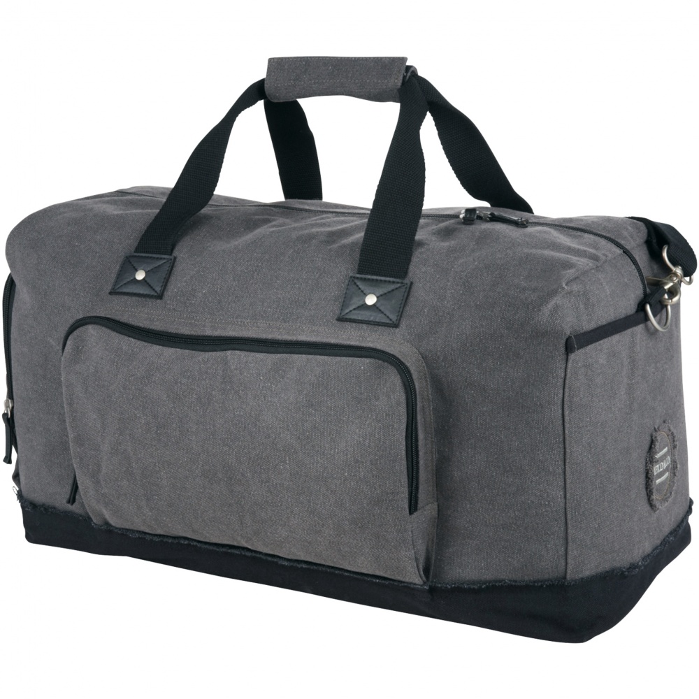Logo trade promotional giveaway photo of: Hudson weekend travel duffel bag, heather grey