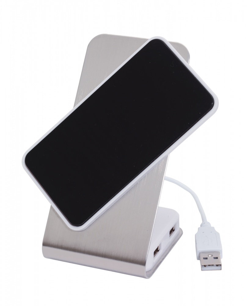 Logo trade promotional giveaways image of: Phone holder with USB Hub, Database, silver/black