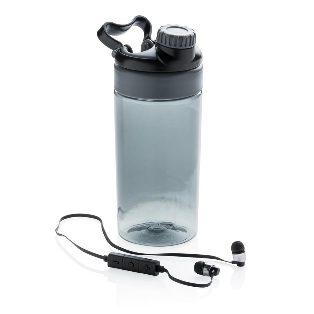 Logo trade promotional gifts picture of: Leakproof bottle with wireless earbuds, black