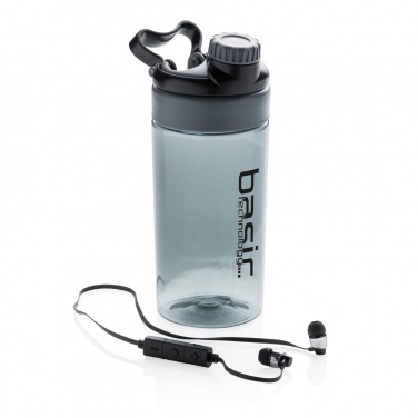 Logo trade promotional items picture of: Leakproof bottle with wireless earbuds, black