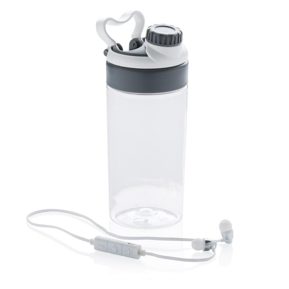 Logotrade promotional items photo of: Leakproof bottle with wireless earbuds, white