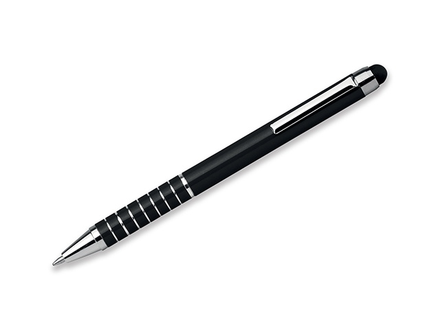 Logotrade corporate gift picture of: SHORTY metal ball pen with function "touch pen", blue refill, black