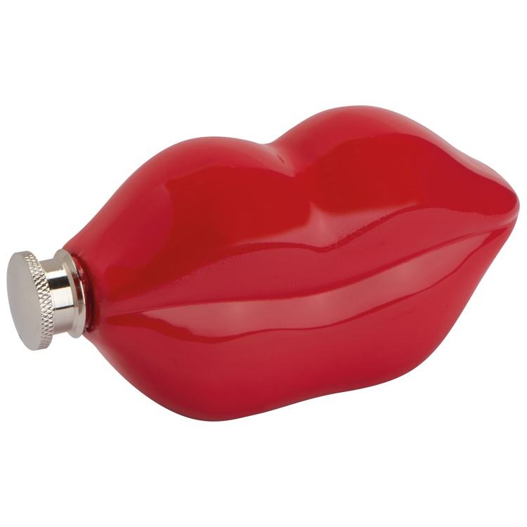Logo trade corporate gifts image of: Lip shaped hip flask, deep red