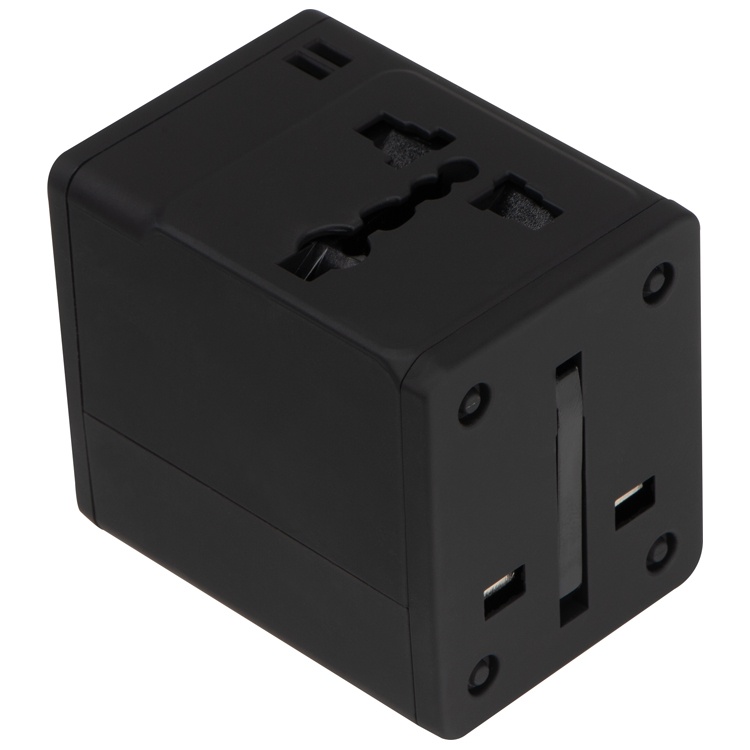 Logo trade promotional products picture of: Rubberized travel adapter, black