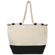 Beach bag with drawstring, black/natural white