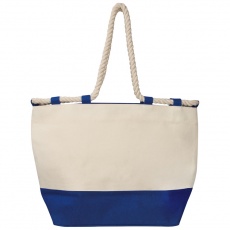 Beach bag with drawstring, blue/natural white