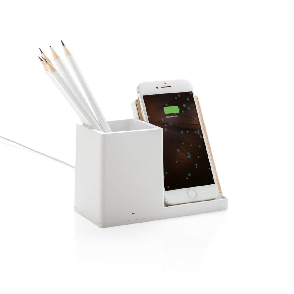 Logotrade corporate gift image of: Ontario 5W wireless charger with pen holder, white
