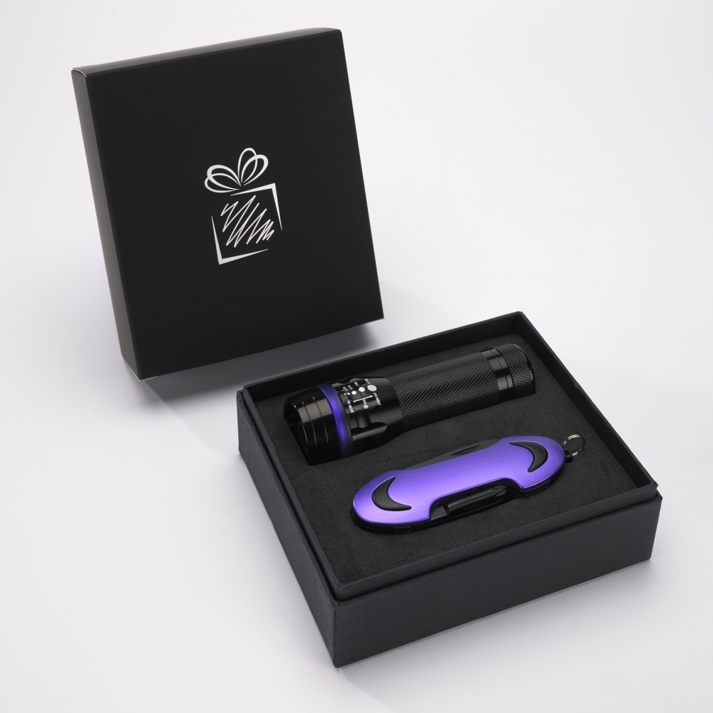 Logotrade promotional merchandise photo of: SET COLORADO I: LED TORCH AND A POCKET KNIFE, purple