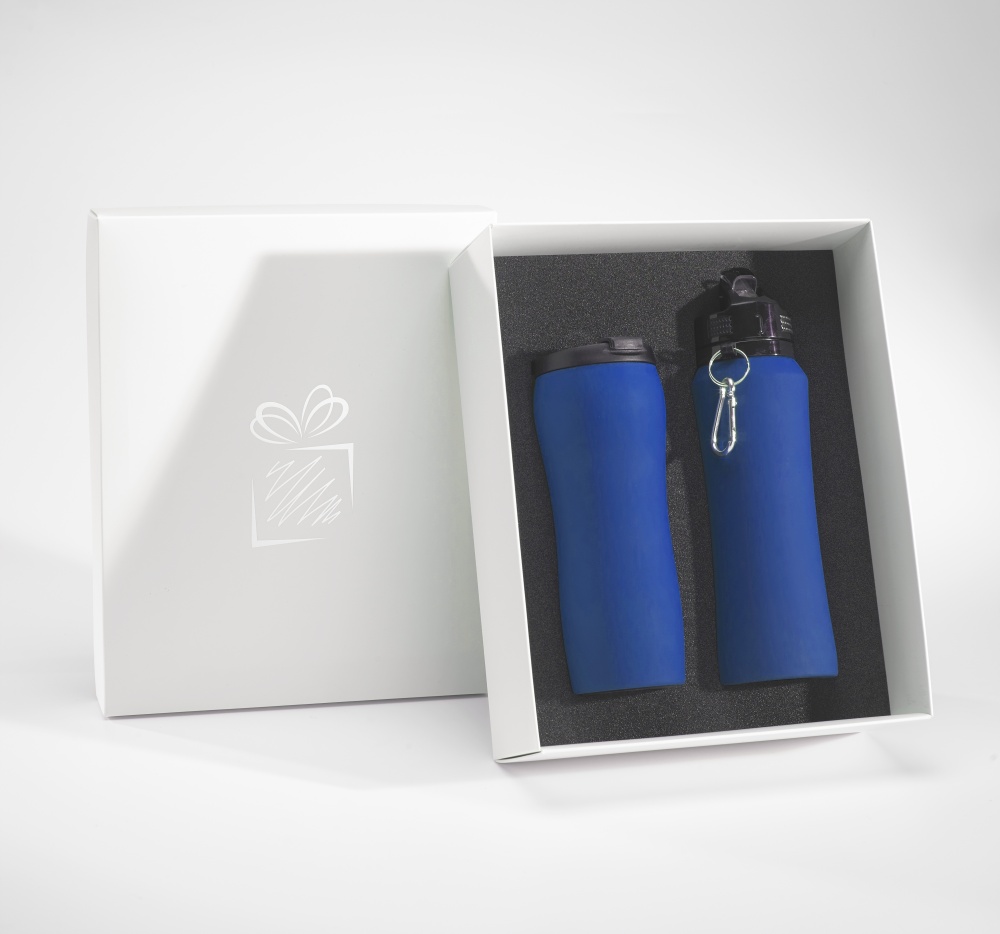 Logo trade promotional products picture of: WATER BOTTLE & THERMAL MUG SET, navy blue