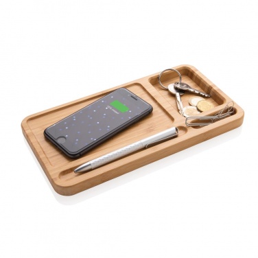 Logo trade corporate gift photo of: Bamboo desk organizer 5W wireless charger, brown