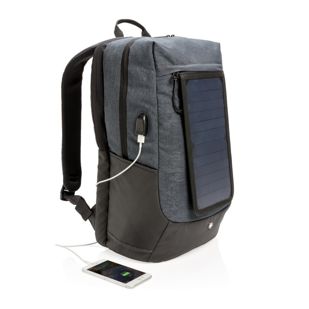 Logotrade promotional products photo of: Swiss Peak eclipse solar backpack, black