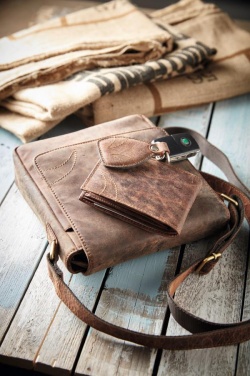 Logo trade promotional giveaways image of: Genuine leather bag Wildernes, brown