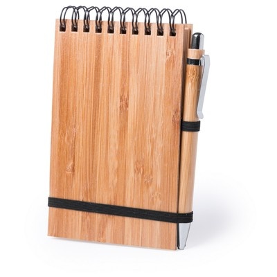 Logo trade promotional giveaway photo of: Bamboo notebook A6, ball pen, light brown
