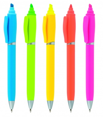 Logo trade business gifts image of: Plastic ball pen with highlighter 2-in-1 GUARDA, Pink