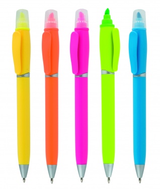 Logotrade promotional giveaway image of: Plastic ball pen with highlighter 2-in-1 GUARDA, Yellow