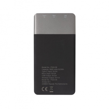 Logo trade promotional merchandise picture of: 5.000 mAh Soft Touch Wireless 5W Charging Powerbank
, grey