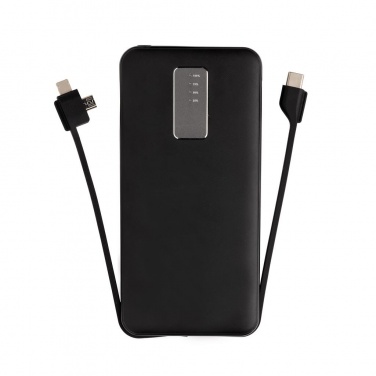 Logo trade advertising products picture of: 10.000 mAh powerbank with integrated cable, black