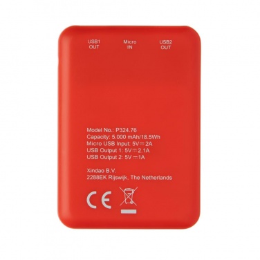 Logotrade promotional item image of: High Density 5.000 mAh Pocket Powerbank, red